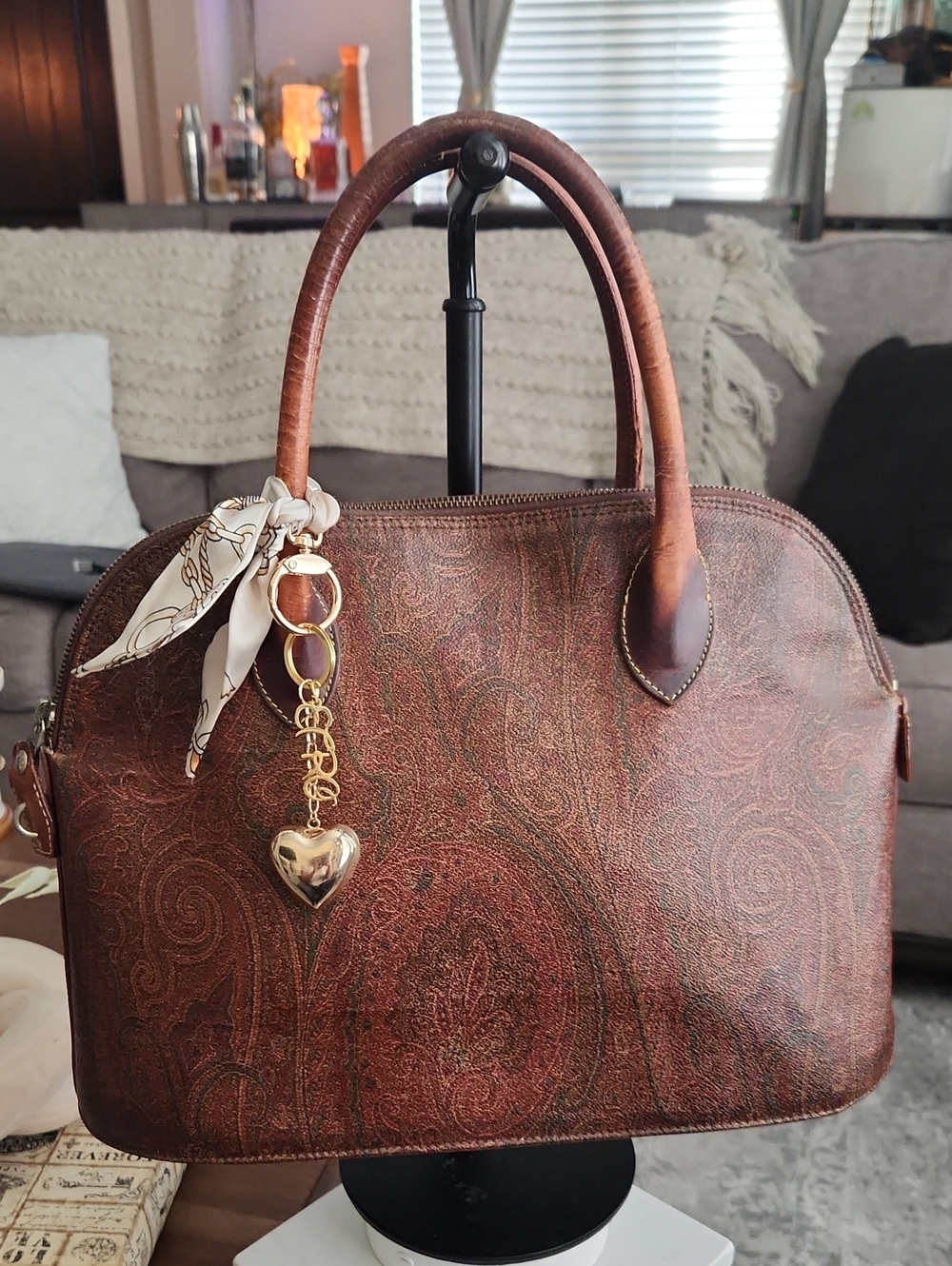 Etro Brown Paisley Leather Dome Satchel - Elegant Women's Handbag